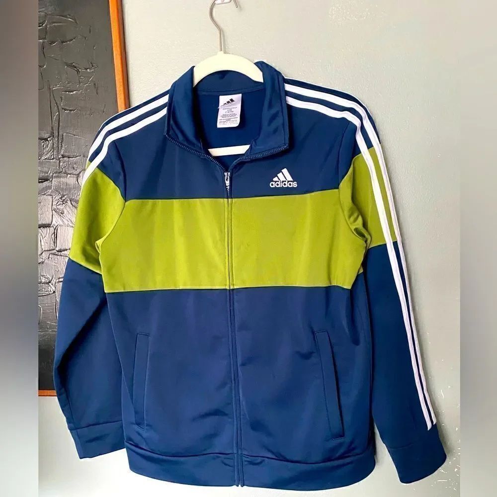 Adidas zip up athletic jacket boys L(14/16) navy/green